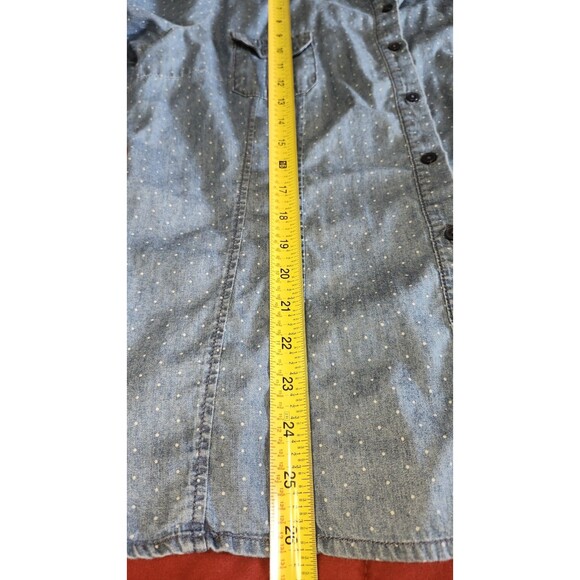 Apt 9 Womens Denim Chambray Polka Dot Button Up Shirt XL Roll Tab Sleeves Cotton - Picture 8 of 10